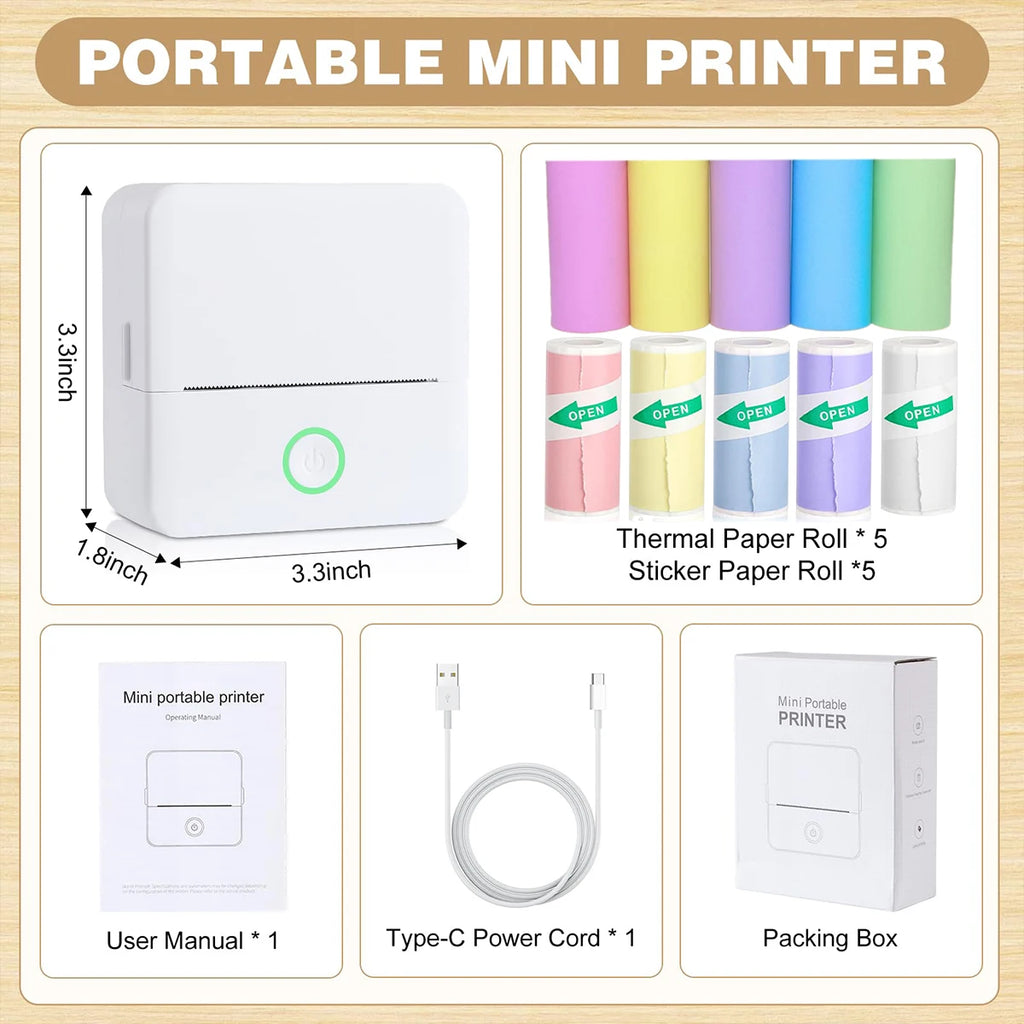 Wireless Mini Photo Thermal Printer | Mobile App, USB Charging.