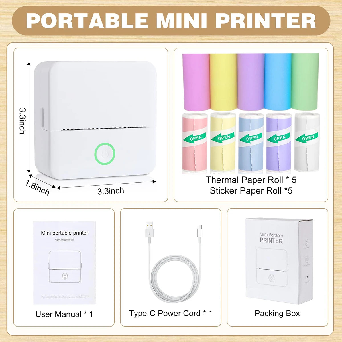 Wireless Mini Photo Thermal Printer | Mobile App, USB Charging.