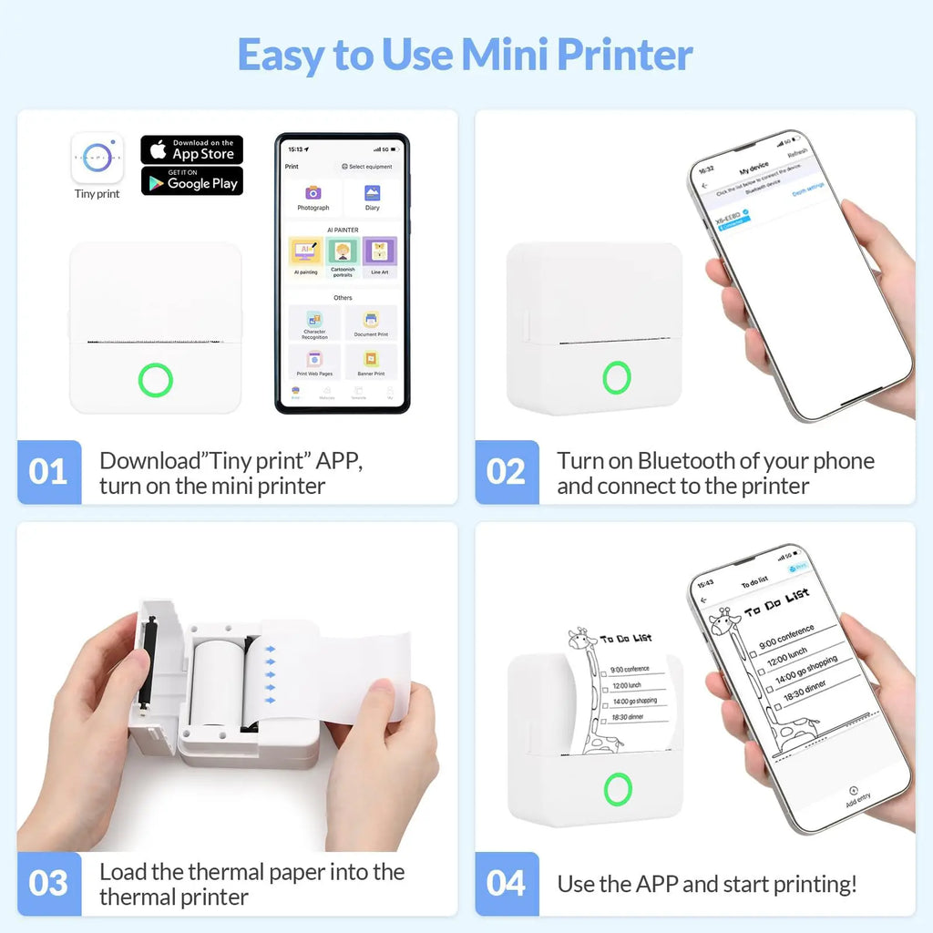 Wireless Mini Photo Thermal Printer | Mobile App, USB Charging.
