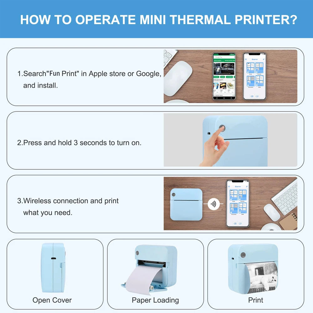 Mini Portable Thermal Printing Sticker Wireless Inkless Mini Printer