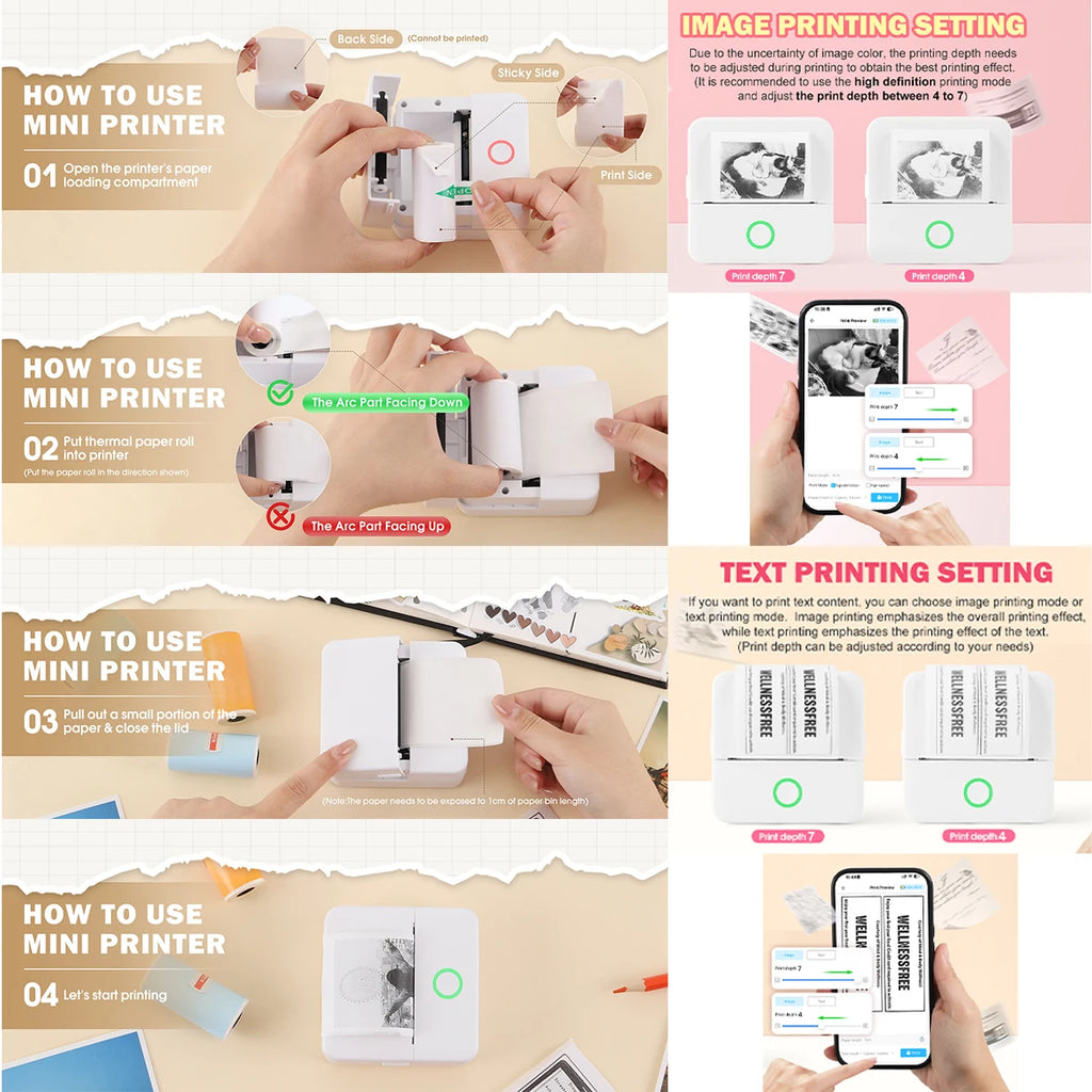 Wireless Mini Photo Thermal Printer | Mobile App, USB Charging.
