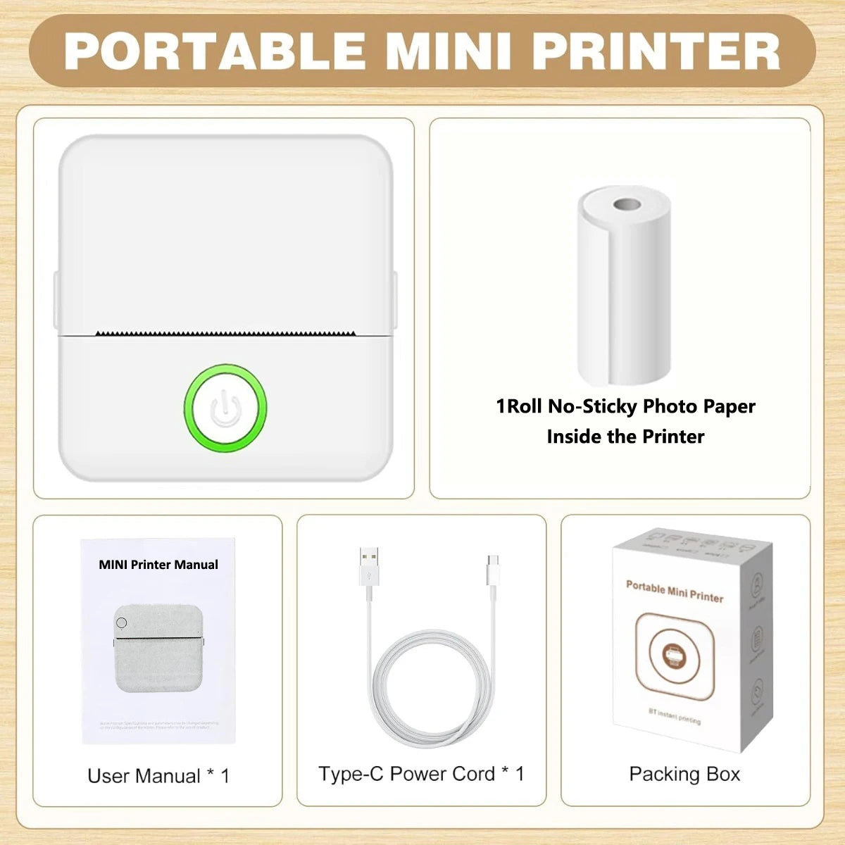 Wireless Mini Photo Thermal Printer | Mobile App, USB Charging.