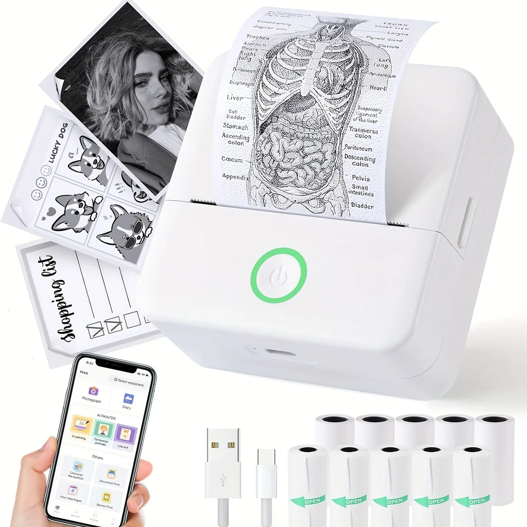 Wireless Mini Photo Thermal Printer | Mobile App, USB Charging.