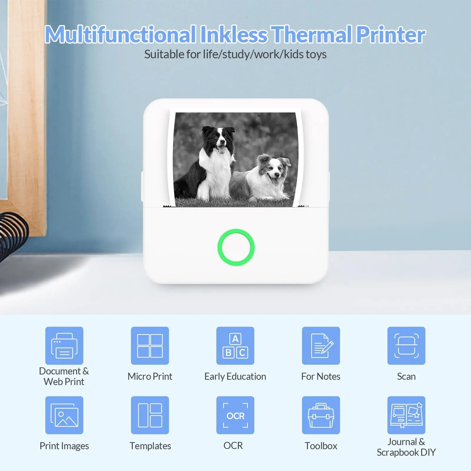 Wireless Mini Photo Thermal Printer | Mobile App, USB Charging.