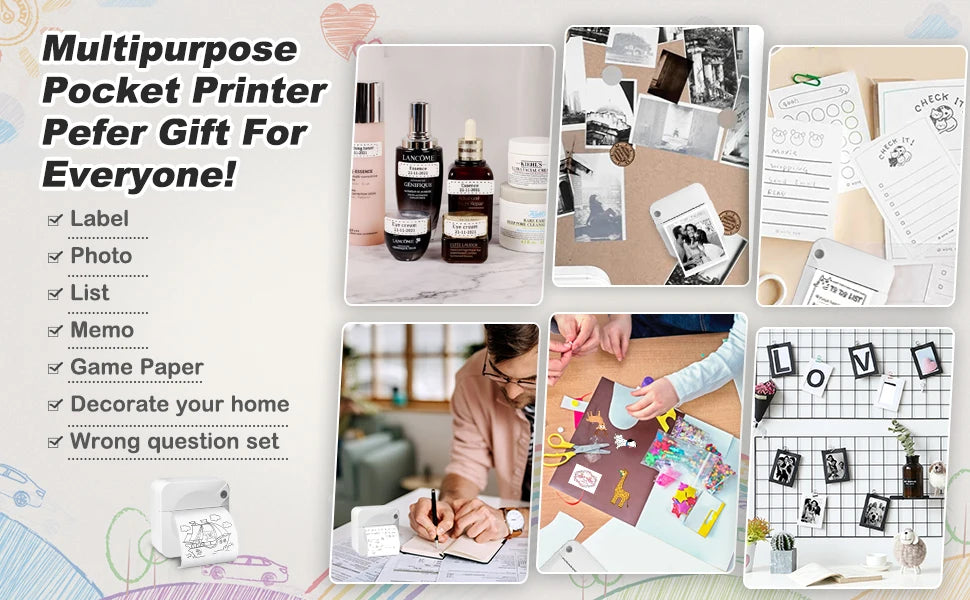 Mini Portable Thermal Printing Sticker Wireless Inkless Mini Printer