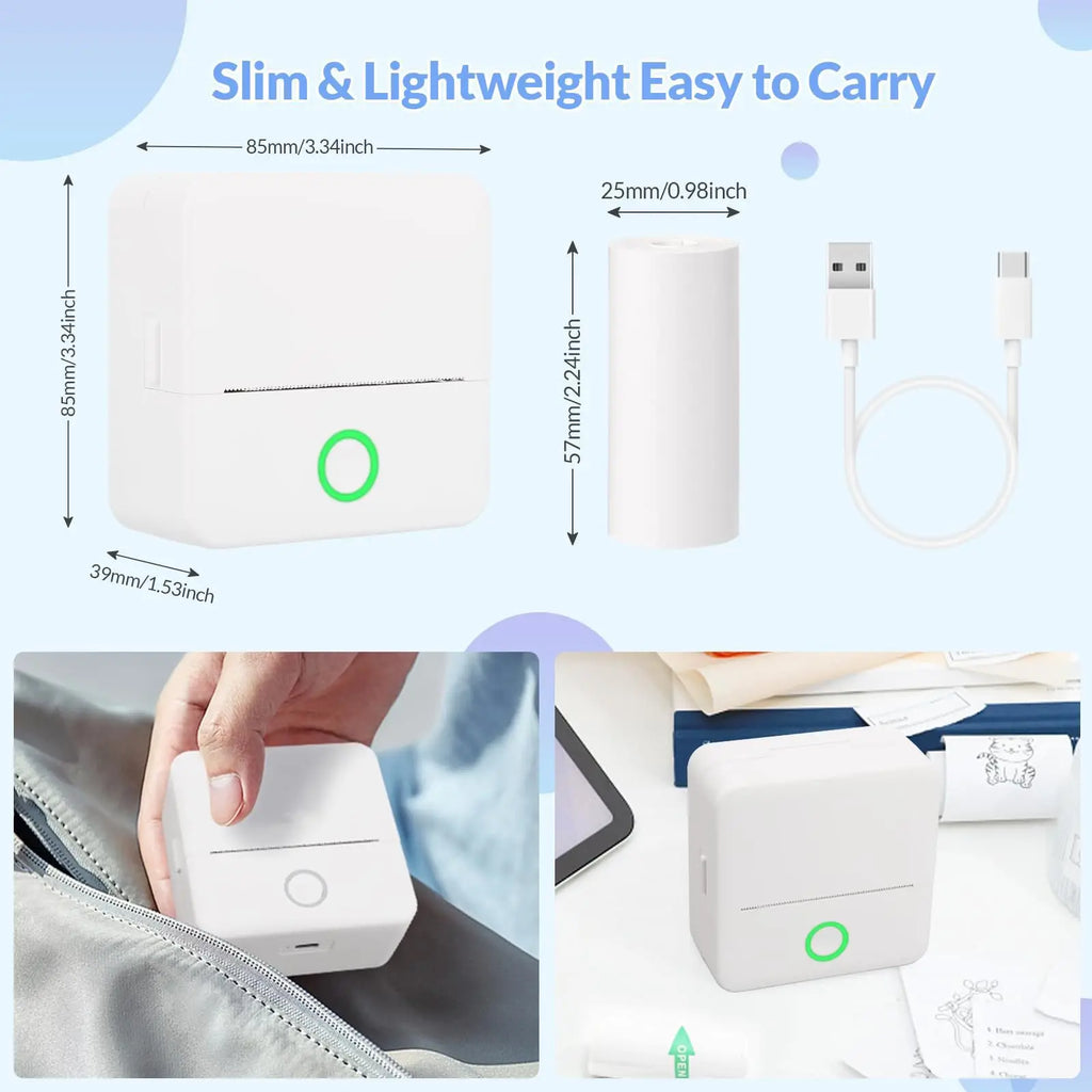 Wireless Mini Photo Thermal Printer | Mobile App, USB Charging.