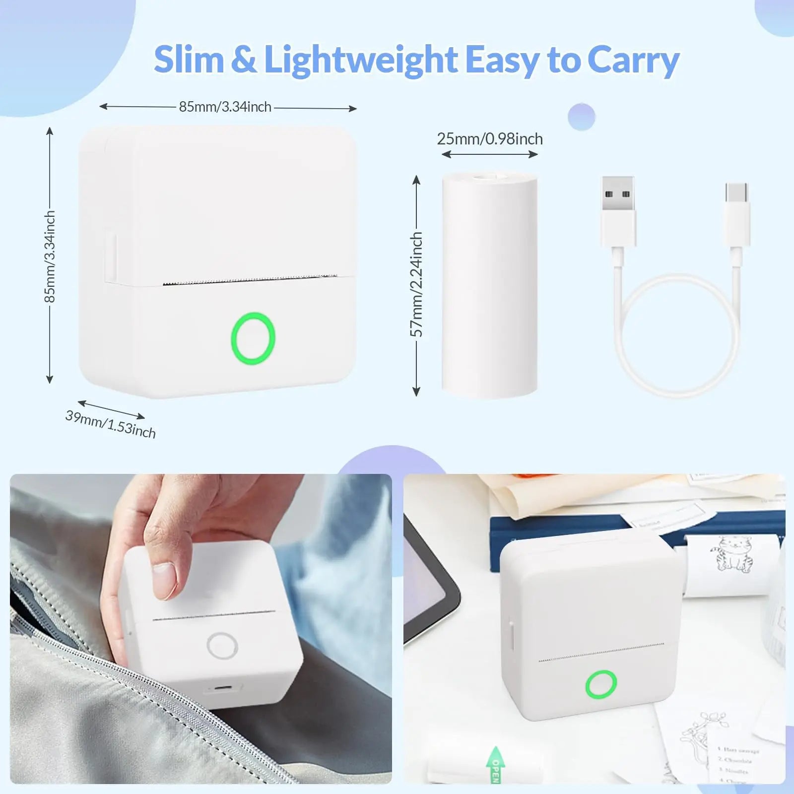 Wireless Mini Photo Thermal Printer | Mobile App, USB Charging.