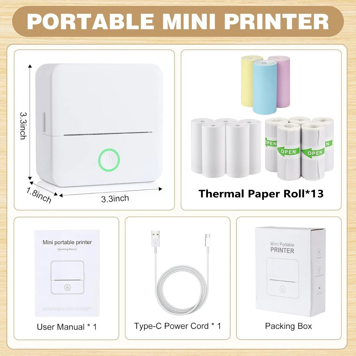 Wireless Mini Photo Thermal Printer | Mobile App, USB Charging.