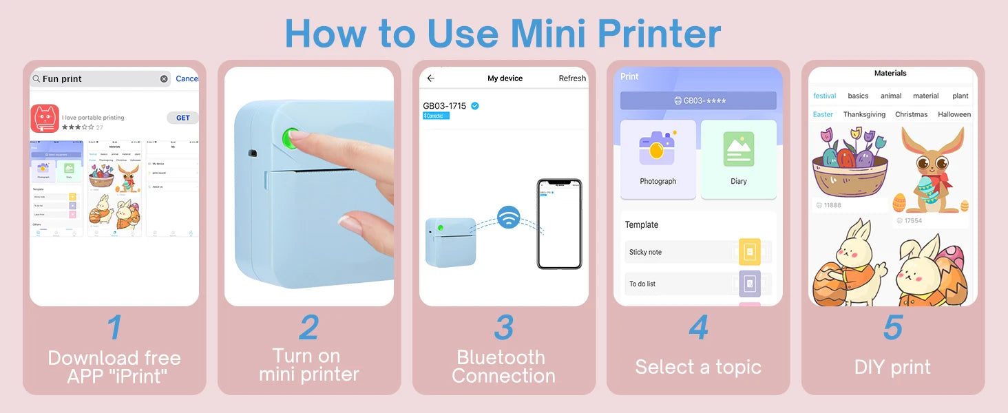 Mini Portable Thermal Printing Sticker Wireless Inkless Mini Printer