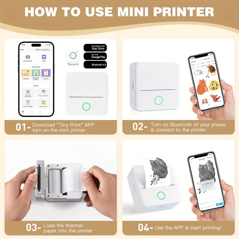 Wireless Mini Photo Thermal Printer | Mobile App, USB Charging.